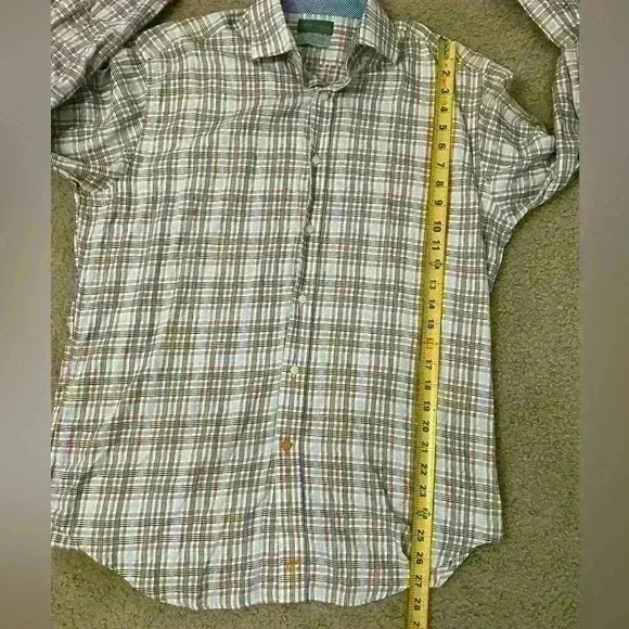 Thomas Dean Men’s Medium Button Down Flip Cuff Long Sleeve Plaid Shirt - Picture 6 of 7